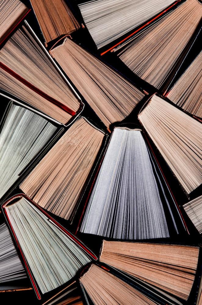 Books in a pattern from birds eye view