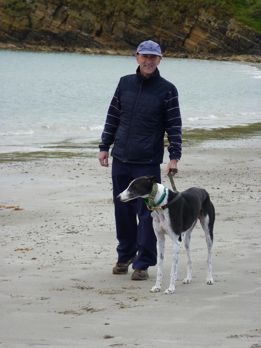 <p>The author and Paddy on Orkney</p>