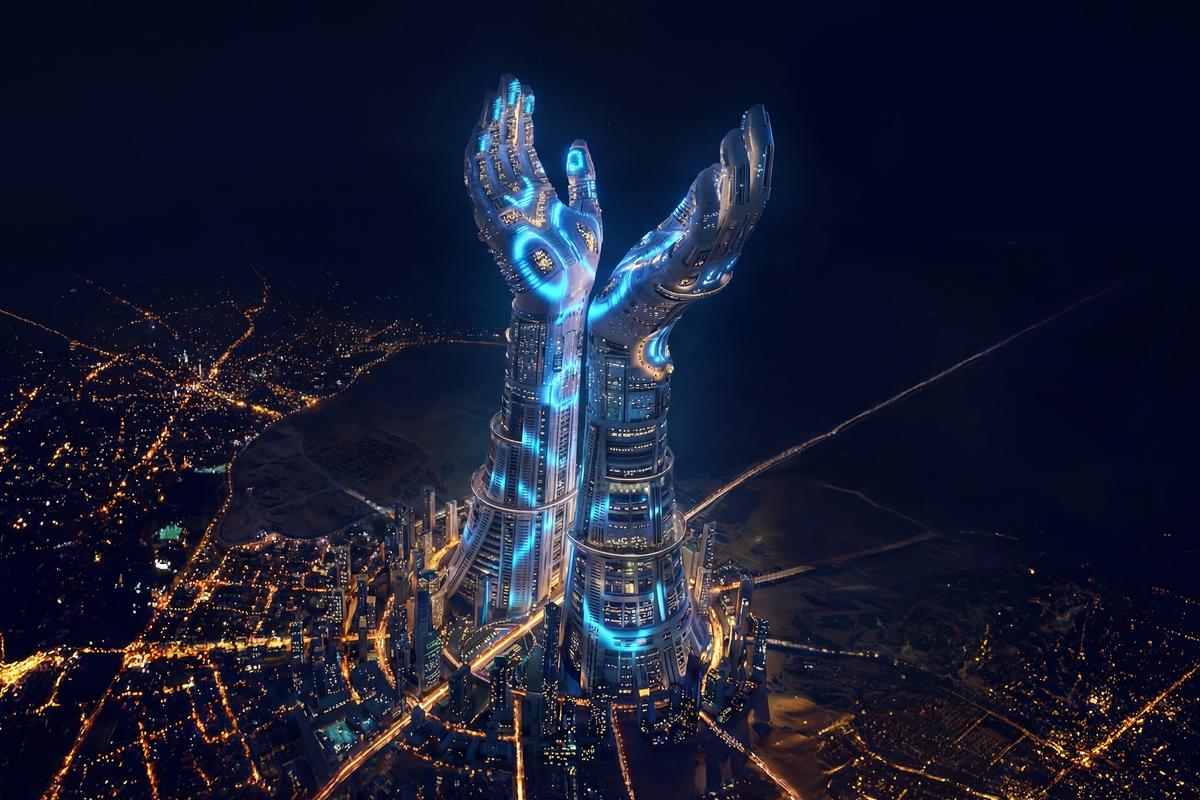 <p>Cairo Welcome Centre at night</p>