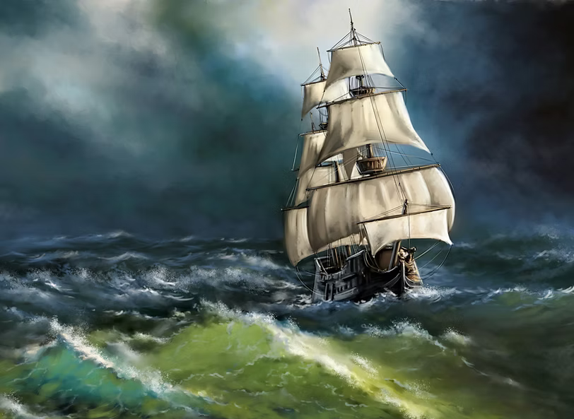 Pirate ship on the ocean