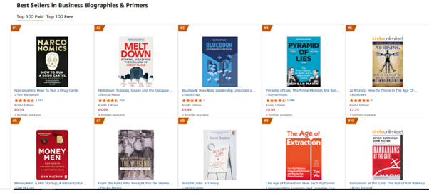Bluebook #3 in Amazon Best Sellers (Business Biographies and Primers) on day of launch