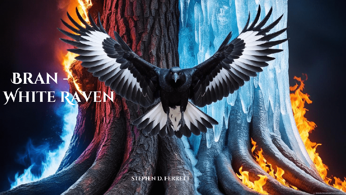 Graphic for Stephen D. Ferrett's upcoming novel, Bran — White Raven