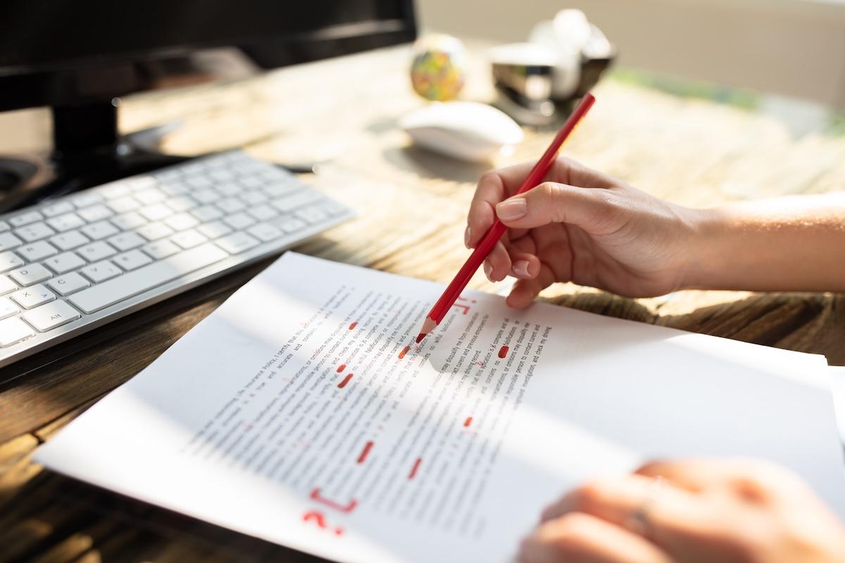 Page being proofread and highlighted by pencil