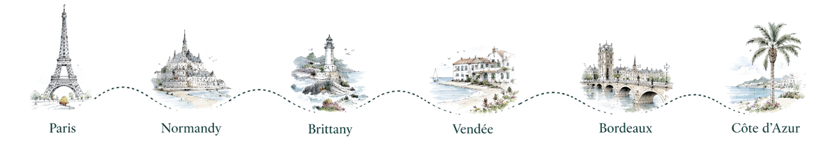 Paris to Normandy to Brittany to Vendée to Bordeaux to Côte d'Azur graphic
