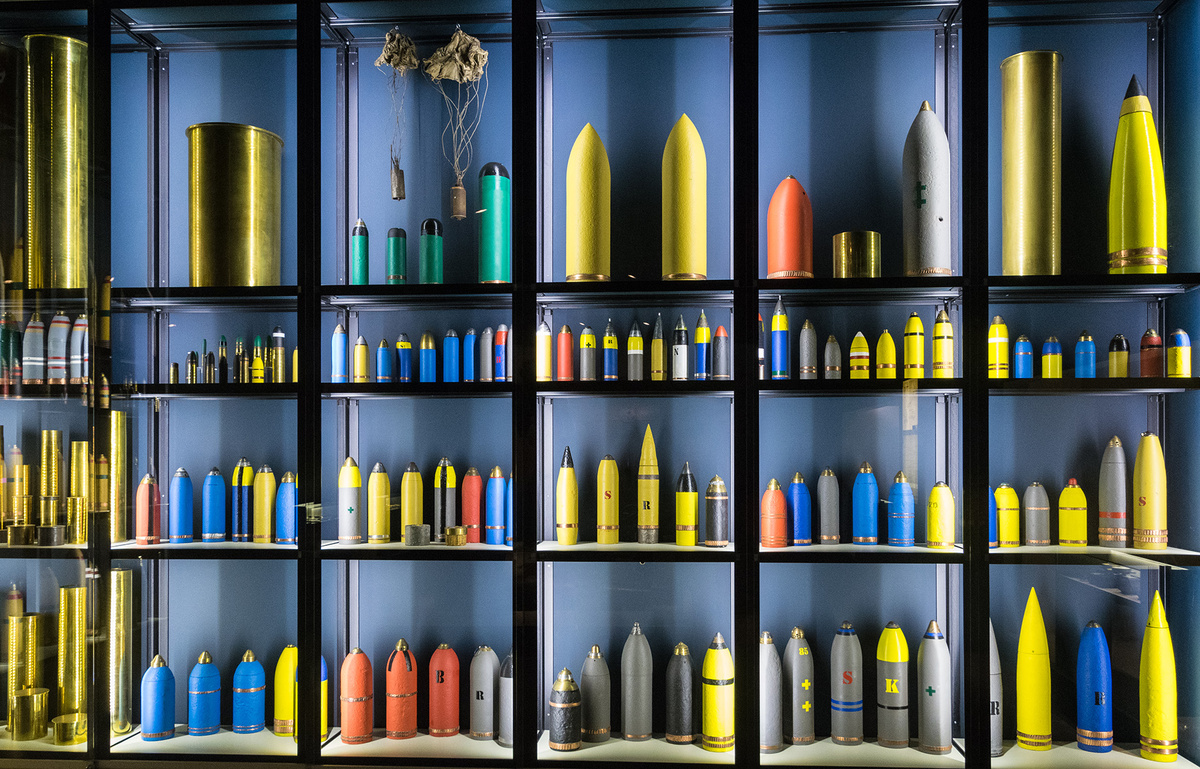 <p>A display of shells, conventional and gas, at the Memorial Museum Passchendaele 1917 in Zonnebeke near Ypres.</p>