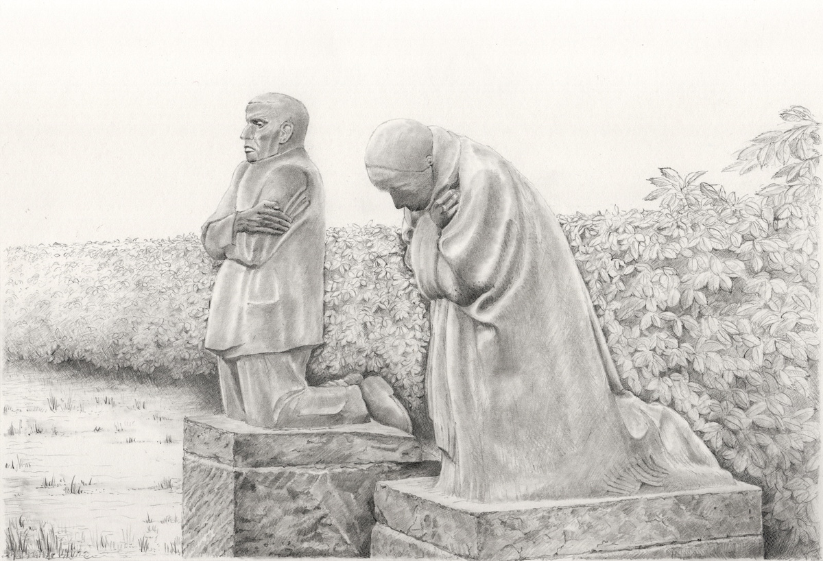 <p><em>The Grieving Parents</em>, the very moving memorial at the Vladslo German Cemetery naer Diksmuide by German artist and sculptor K&auml;the Kollwitz for her younger son, Peter, who was killed in late 1914 near Langemark during the First Battle of Ypres.</p>
