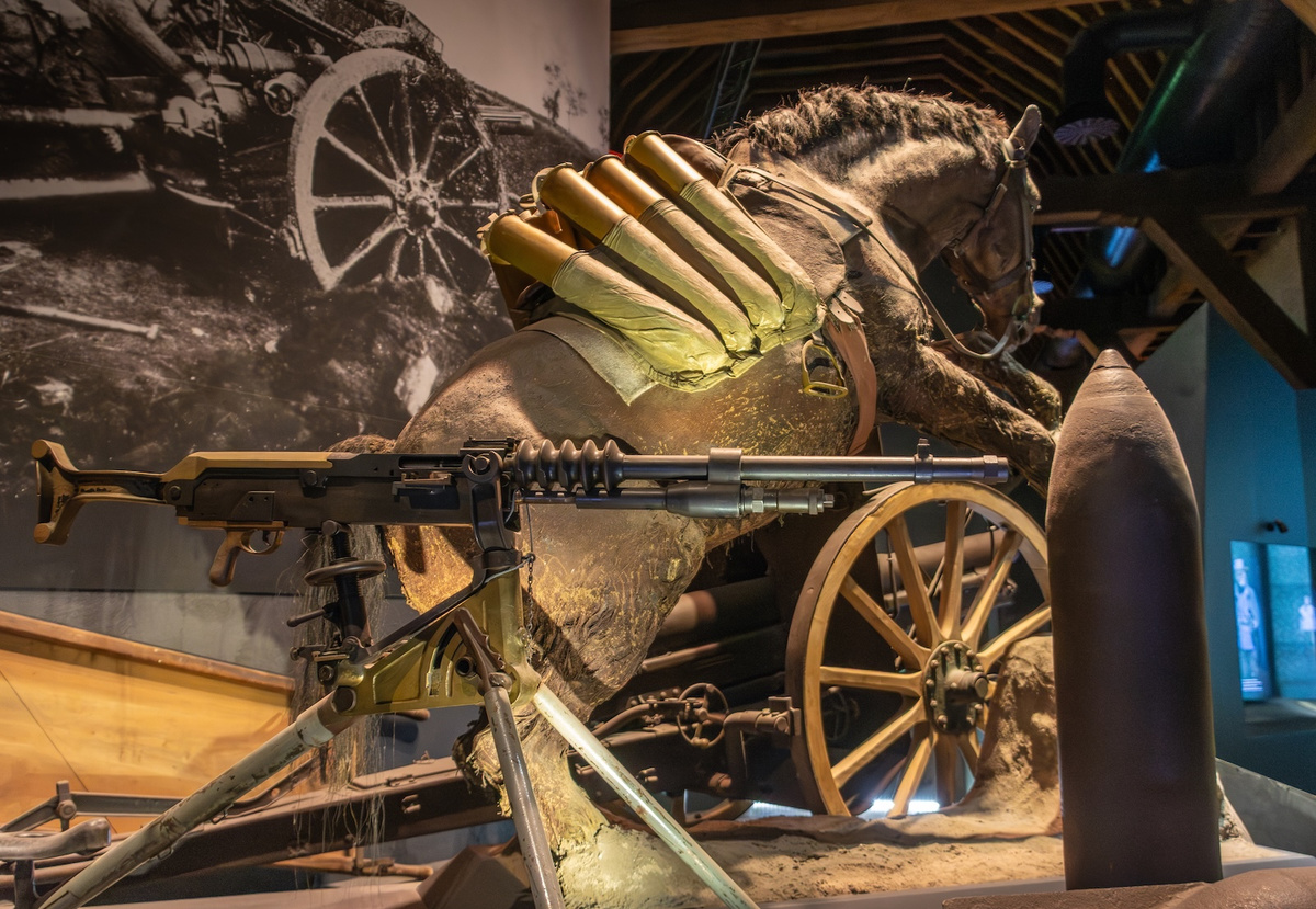<p>Dsplay on the use of horses in the Great War, here carrying shells, at the In Flanders Fields Museum, Ypres.</p>