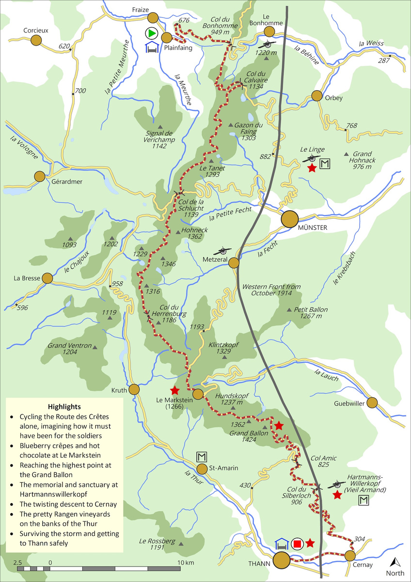 This map shows the route of my exploration of the Ypres salient, starting and finishing in the city of Ypres.