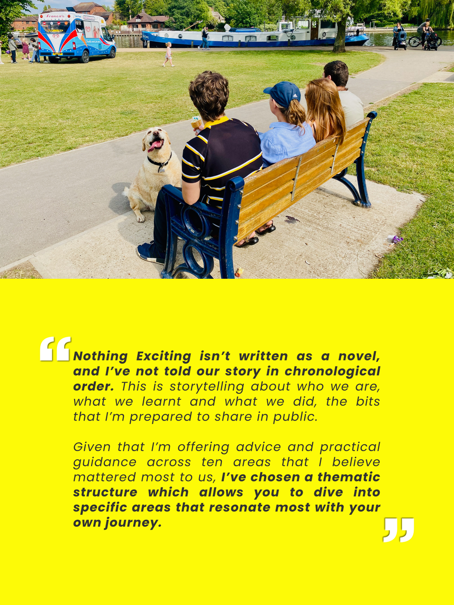 Family on a park bench with their dog