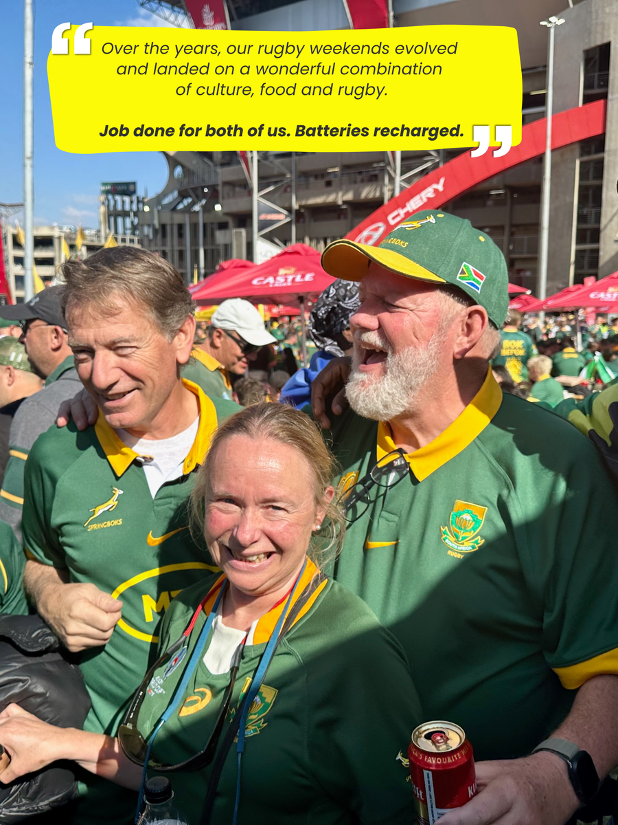 Fran and Emil supporting the Springboks at Ellis Park in Johannesburg