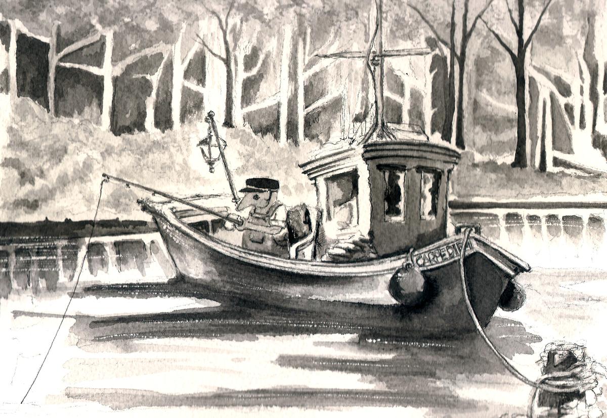 Sebastian the strange shrew and his boat the Carpe Diem