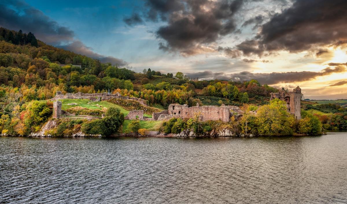 View of Urquhart Castle and Loch Ness in the Highlands of Scotland