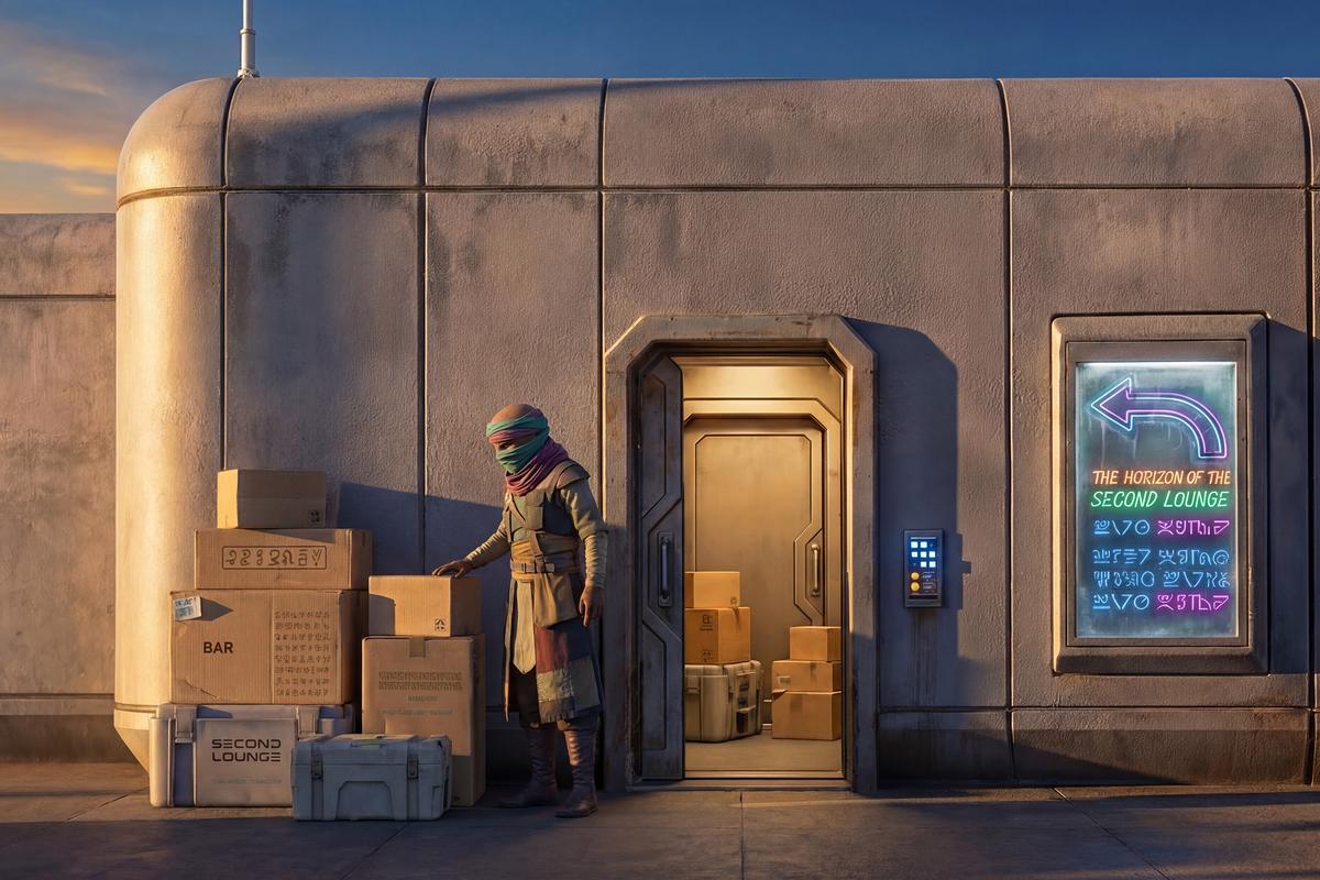 <p>Toutoungi checks delivery outside his bar</p>