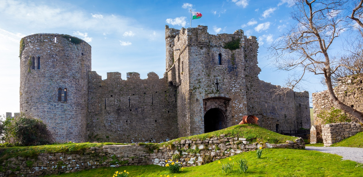 Manorbier Castle in Pembrokeshire south Wales UK