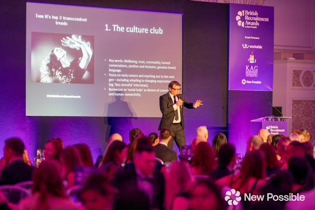 Tom Hadley presenting at the British Recruitment Awards