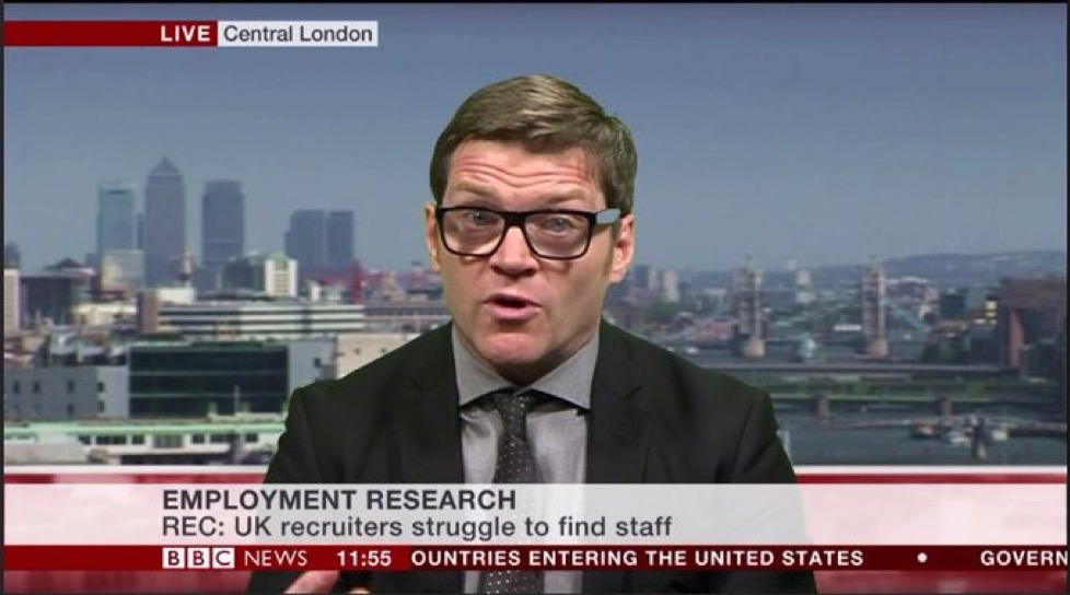 Tom Hadley being interviewed live on BBC News about employment research