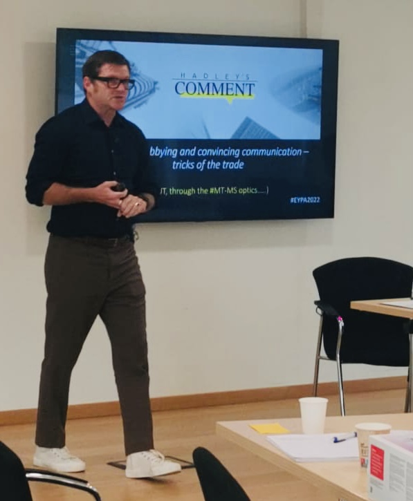 Tom Hadley delivering a session on lobbying and convincing communication