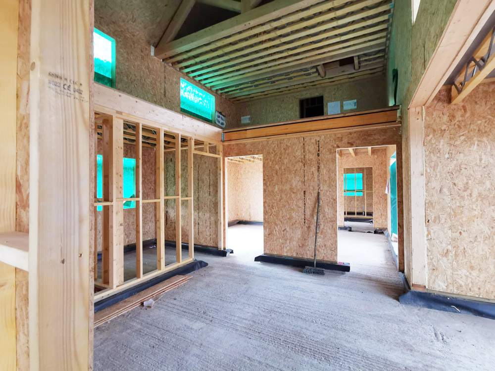 Timber stud partition walls being framed inside a building under renovation