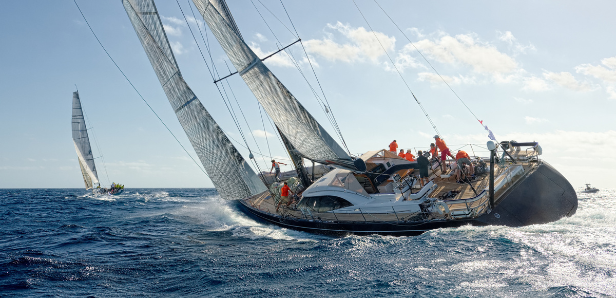 Yacht sailing in choppy waters