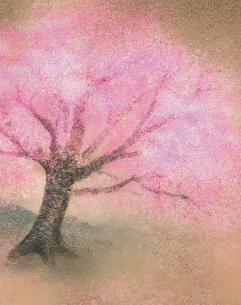 Cherry blossom artwork from Living Well, Living Wisely