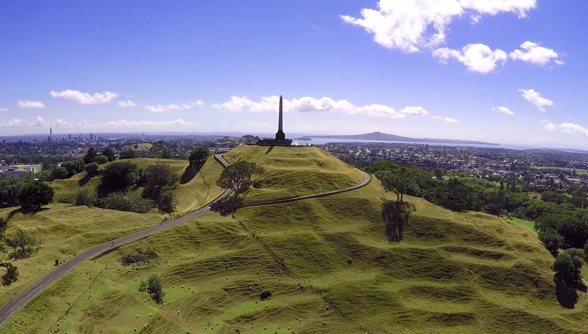 One Tree Hill Auckland with Auckland Harbor in the background.