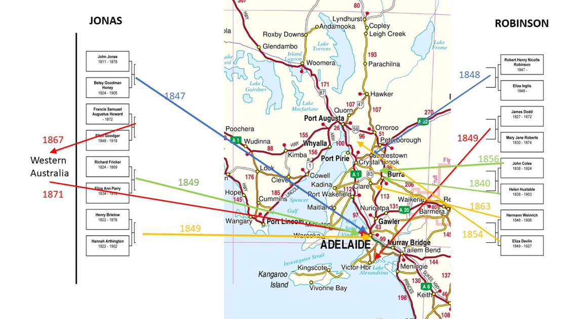 The South Australian destinations of my forebears after their arrival.