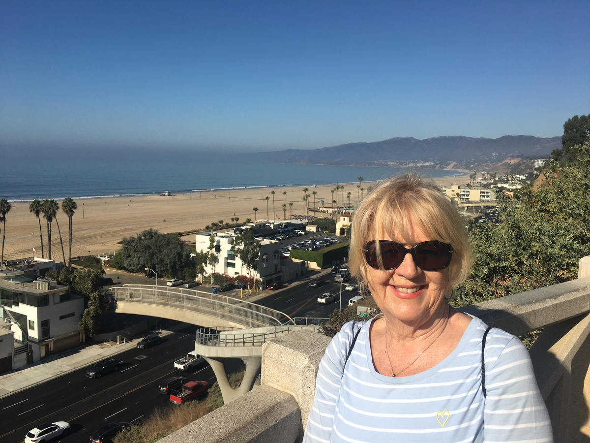 Carole Ryder overlooking Santa Monica Beach in California
