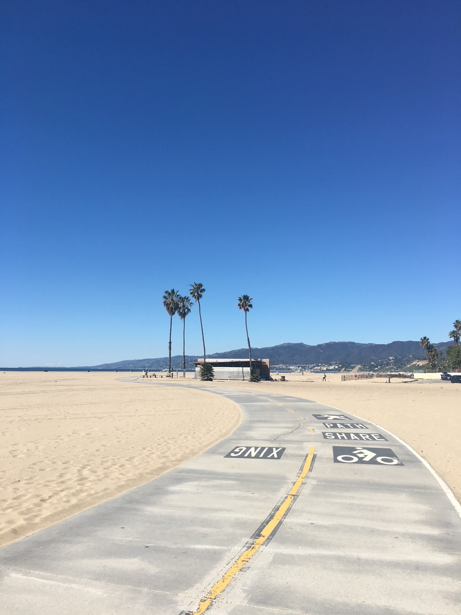 The cycle path winding through Santa Monica Beach