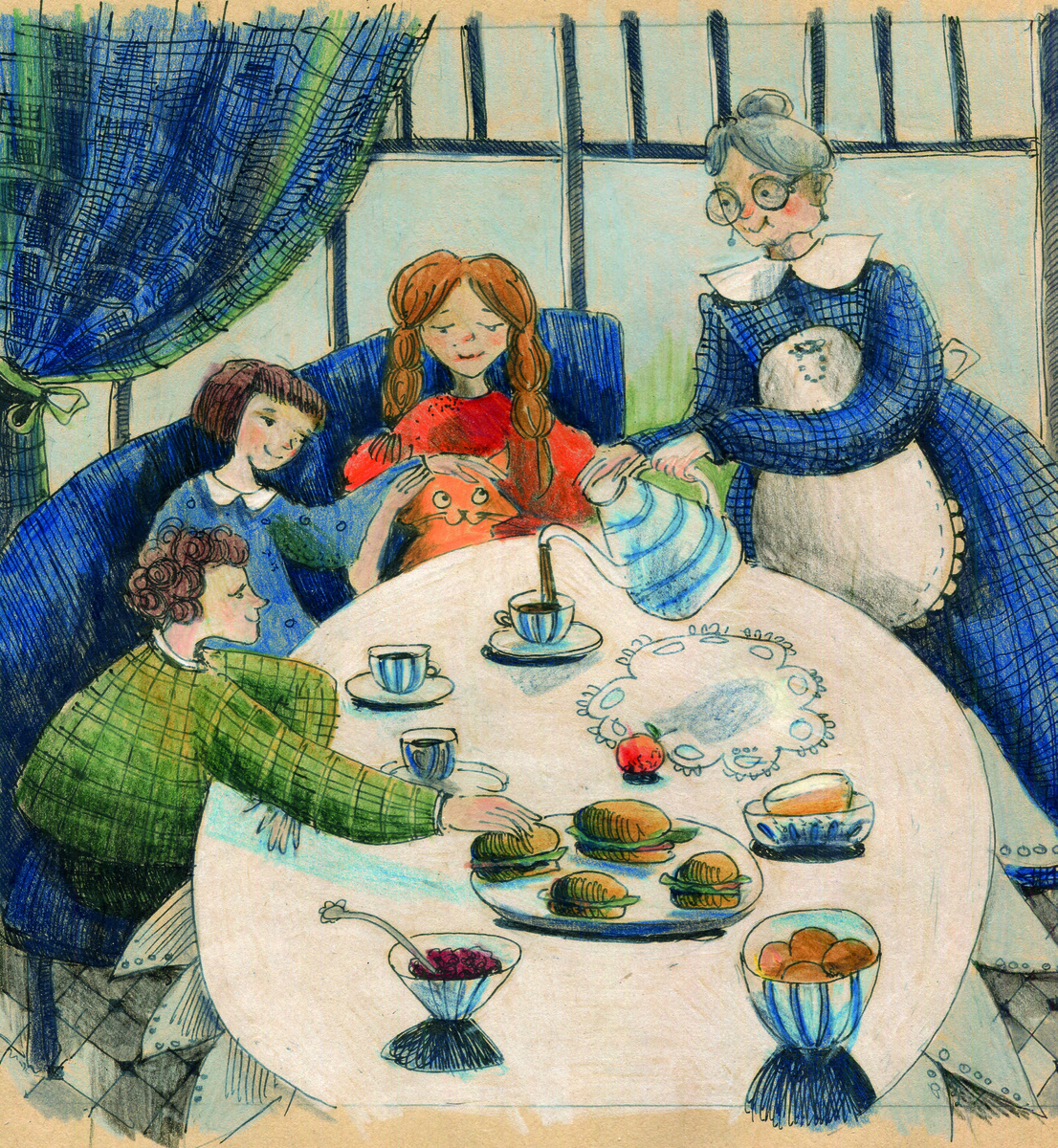 Ginger the cat at an afternoon tea table