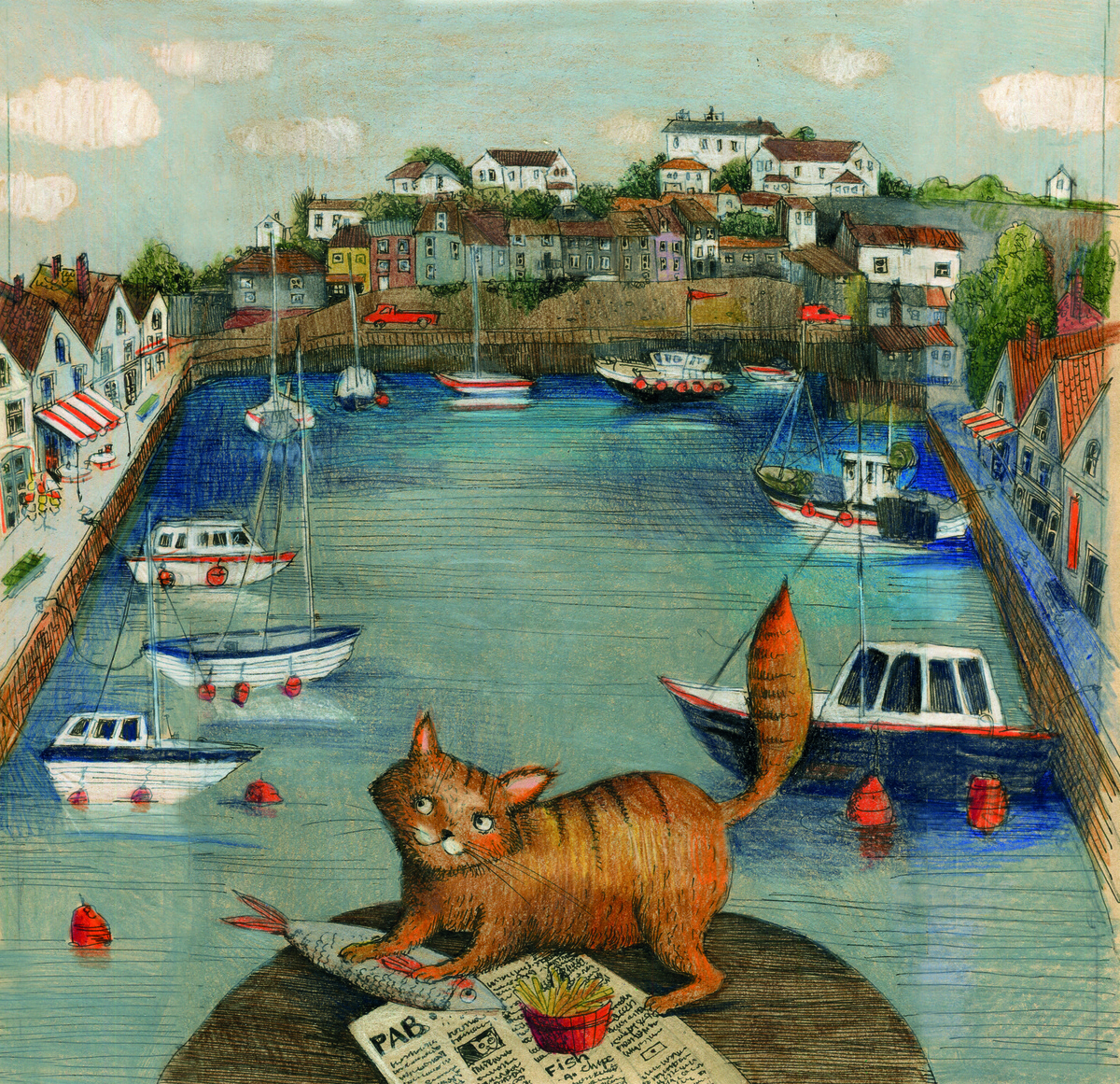 Ginger the cat beside Mevagissey harbour