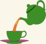 Green teapot pouring a cup of tea