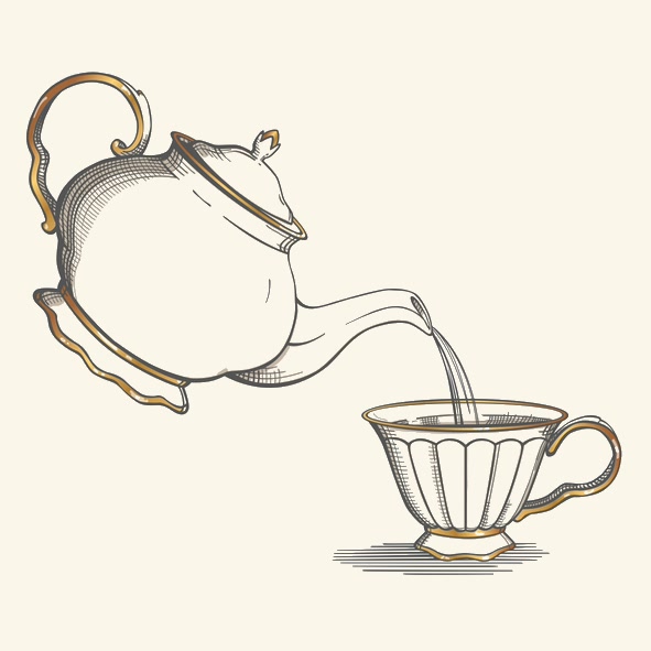 Chintz teapot pouring into a china cup