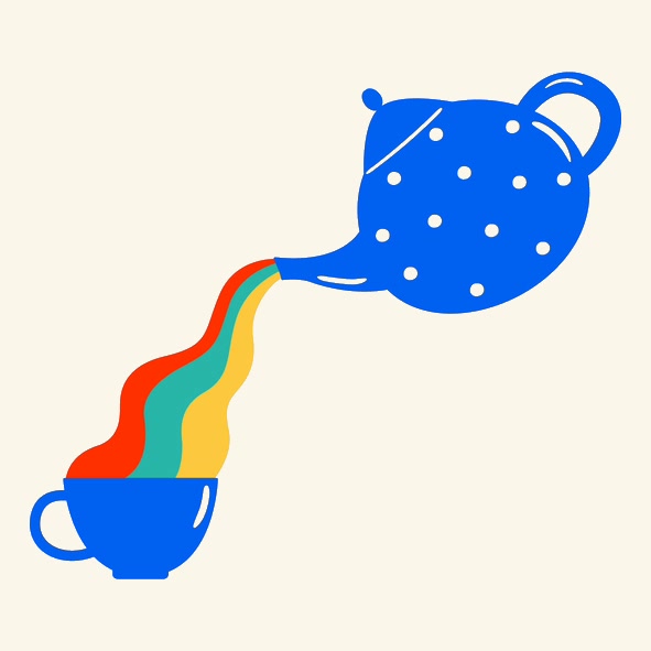 Teapot pouring a bright stream into a cup
